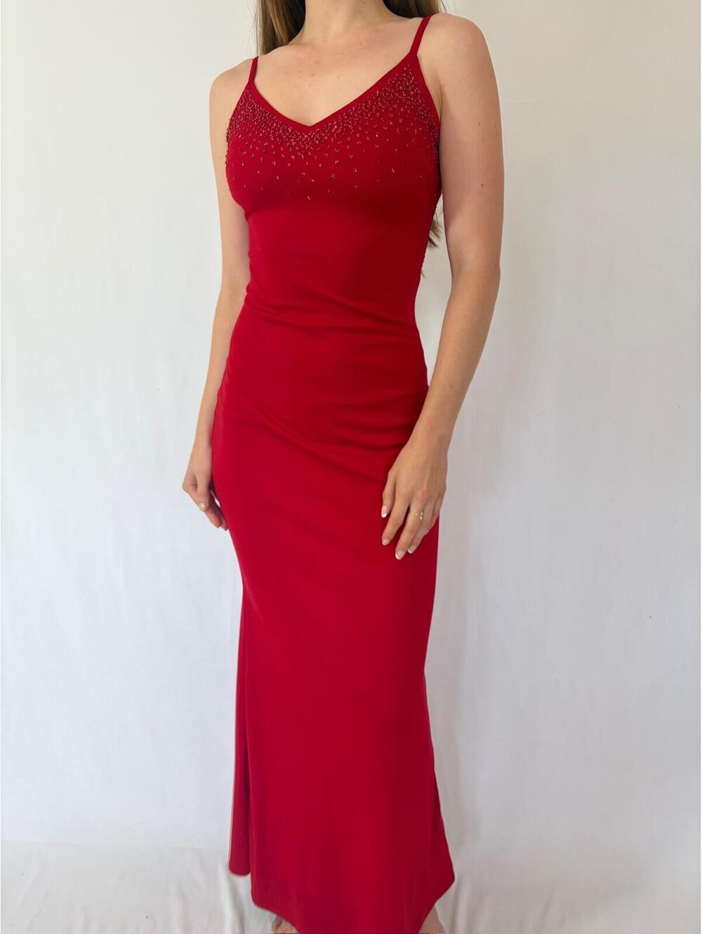 Vintage Red Beaded Georgiou Studio Evening Gown